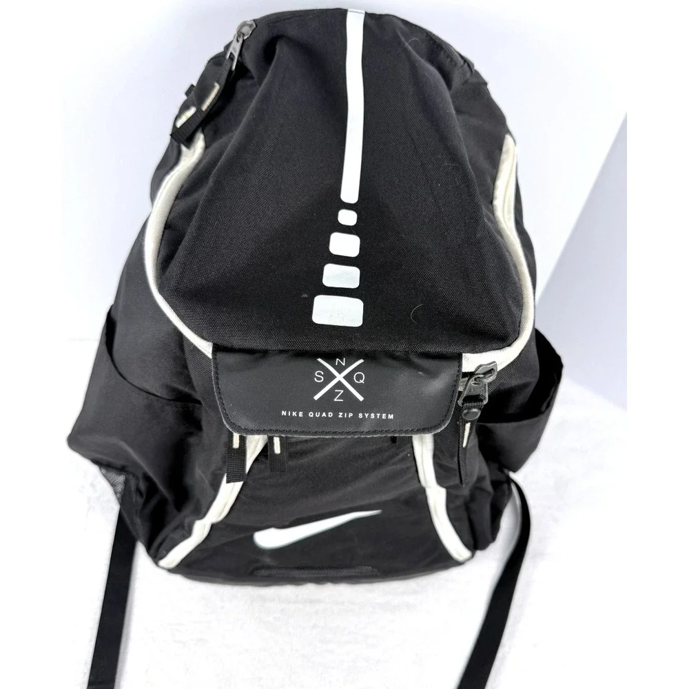 Nike Elite Quad Zip System Backpack Black White Athletic Book Bag
